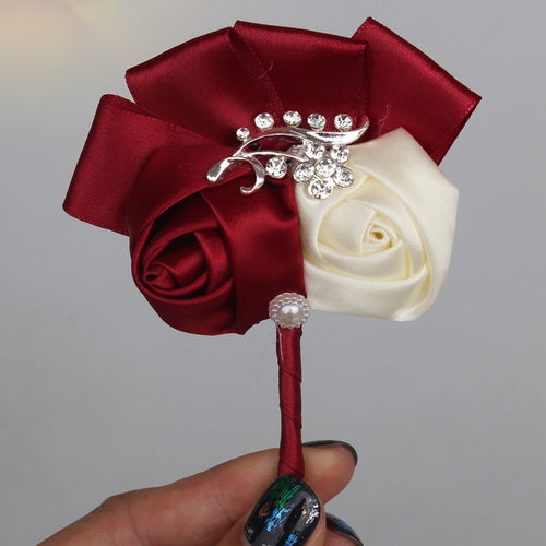 Wine Red Satin Rose Boutonniere