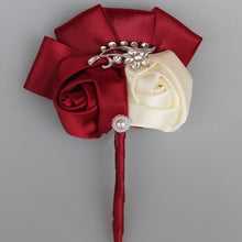 Load image into Gallery viewer, Wine Red Satin Rose Boutonniere