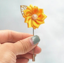 Load image into Gallery viewer, Satin Golden Leaf Boutonniere