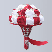 Load image into Gallery viewer, Bride flower with gold and red satin roses