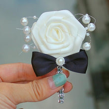 Load image into Gallery viewer, Ivory Cream Satin Boutonniere