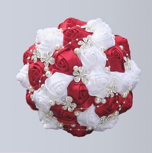 Bride flower with red white satin roses