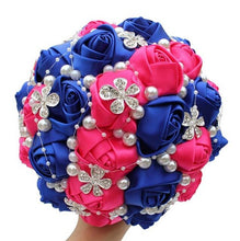 Load image into Gallery viewer, Bride flower with red white satin roses