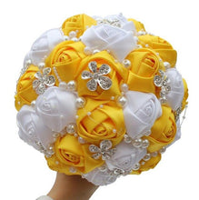 Load image into Gallery viewer, Bride flower with red white satin roses