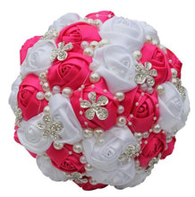 Load image into Gallery viewer, Bride flower with red white satin roses