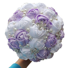 Load image into Gallery viewer, Bride flower with red white satin roses