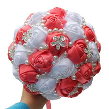 Load image into Gallery viewer, Bride flower with red white satin roses