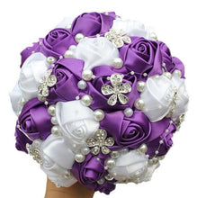 Load image into Gallery viewer, Bride flower with red white satin roses