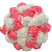 Load image into Gallery viewer, Bride flower with red white satin roses