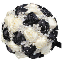 Load image into Gallery viewer, Bride flower with red white satin roses