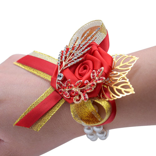 Gold And Red Bridesmaid Hand Accessory