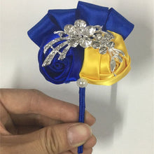 Load image into Gallery viewer, Royal Blue Yellow Satin Rose Boutonniere