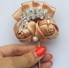 Load image into Gallery viewer, Royal Blue Yellow Satin Rose Boutonniere