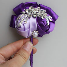 Load image into Gallery viewer, Royal Blue Yellow Satin Rose Boutonniere