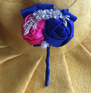 Royal Blue Yellow Satin Rose Boutonniere