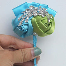Load image into Gallery viewer, Royal Blue Yellow Satin Rose Boutonniere