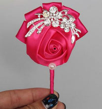Load image into Gallery viewer, Rose Crystal Brooch Boutonniere