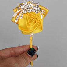 Load image into Gallery viewer, Rose Crystal Brooch Boutonniere