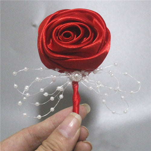 Red Satin Rose Boutonniere