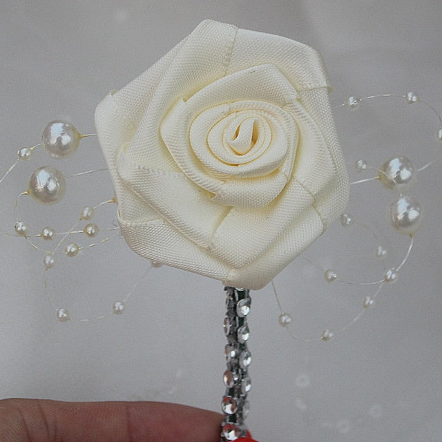 Ivory Flower Pearl Diamond Boutonniere